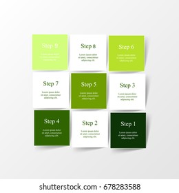 Vector infographic template for diagram, graph, presentation and chart. Business concept with 9 options, parts, steps or processes.
