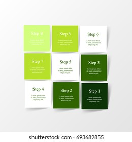 Vector infographic template for diagram, graph, presentation and chart. Business concept with 9 options, parts, steps or processes.