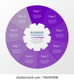 Vector infographic template for diagram, graph, presentation and chart. Business concept with 9 options, parts, steps or processes.
