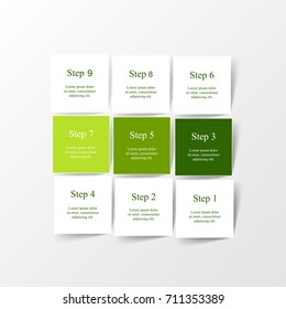 Vector infographic template for diagram, graph, presentation and chart. Business concept with 9 options, parts, steps or processes.