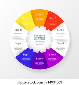 Vector infographic template for diagram, graph, presentation and chart. Business concept with 10 options, parts, steps or processes.