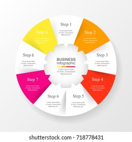 Vector infographic template for diagram, graph, presentation and chart. Business concept with 9 options, parts, steps or processes.