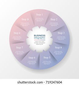 Vector infographic template for diagram, graph, presentation and chart. Business concept with 9 options, parts, steps or processes.