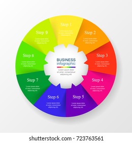 Vector infographic template for diagram, graph, presentation and chart. Business concept with 9 options, parts, steps or processes.