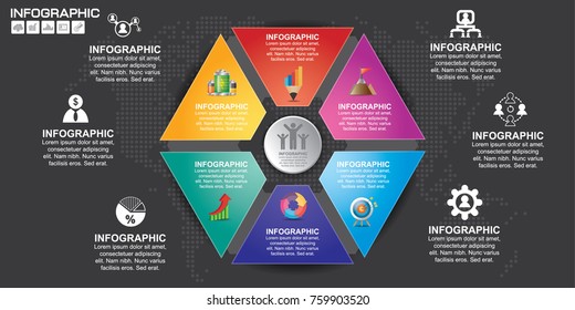 Vector infographic. Template for diagram, graph, presentation and chart. Business concept with 7 options, parts, steps or processes.