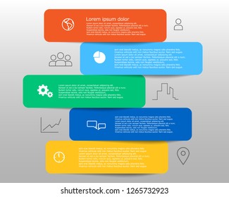 Vector infographic template with five color rectangle web boxes with shadow and line icons