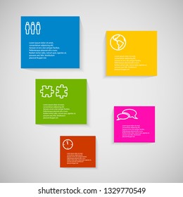 Vector Infographic Template with five color square with icons and place for your text