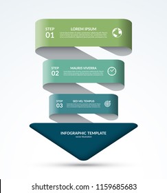 Vector infographic template in the form of an arrow pointing down. Business concept with 3 steps, options, parts. Can be used for diagram, chart, web design. Vector illustration