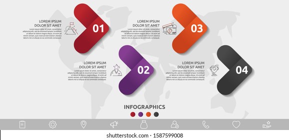Vector infographic template. Four arrows with icons. Business concept for diagrams, flowchart, timeline, marketing, presentation