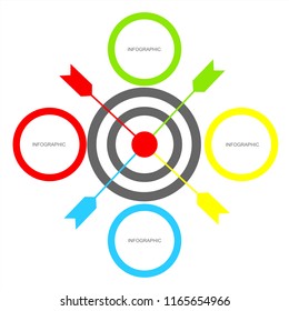 Vector infographic template with four options. Target with dart for business presentations or information banner. 
