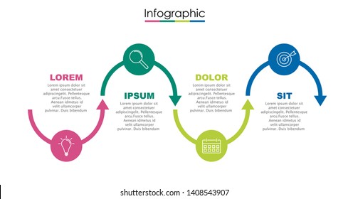 Vector infographic template with four steps or options. Illustration presentation with line elements icons.  Business concept design can be used for web, brochure, diagram, chart or banner layout.