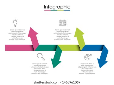 Vector infographic template with four steps or options. Illustration presentation with line elements icons.  Business concept design can be used for web, brochure, diagram