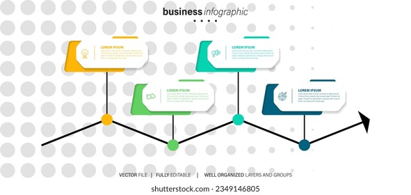Vector infographic template with four steps or options. Illustration presentation with line elements icons.  Business concept design can be used for web, brochure, diagram
