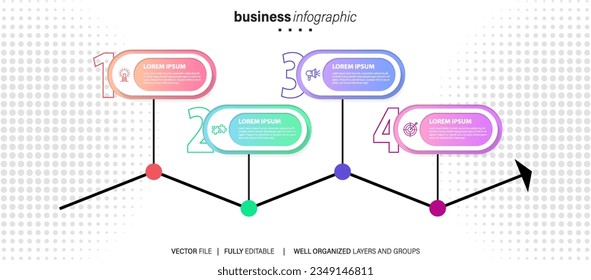 Vector infographic template with four steps or options. Illustration presentation with line elements icons.  Business concept design can be used for web, brochure, diagram
