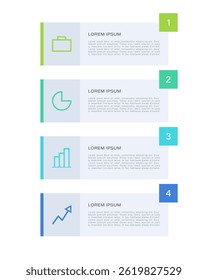 Vector infographic template with four steps or options for business or marketing presentation slides. Infographic design with icons