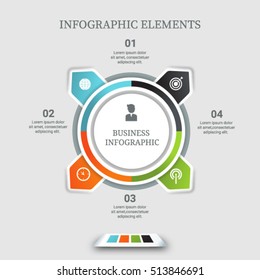 Vector infographic template with four steps, stages, and options. Diagram to describe business data, information, and report