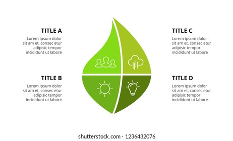 Vector infographic template. Green leaf. Presentation slide template. Business concept with 4 options, parts, steps, processes.