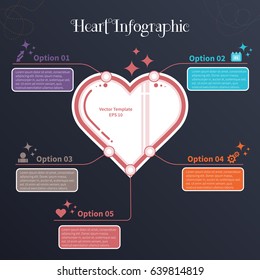 Vector infographic template with heart and icons. Concept on the dark background.