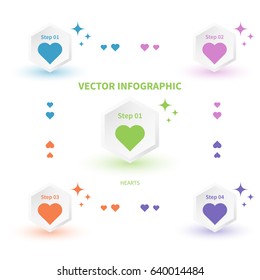 Vector infographic template with hearts. Concept on the white background.