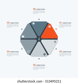 Vector infographic template with hexagon 6 options