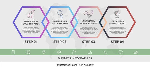 Vector infographic template hexagons for 4 icons, diagram, graph, presentation. Business concept with four steps. For content, timeline, workflow, banner, workflow, marketing, banner, levels, chart