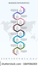 Vector infographic template hexagons for eight icons, diagram, graph, presentation. Business concept with 8 steps