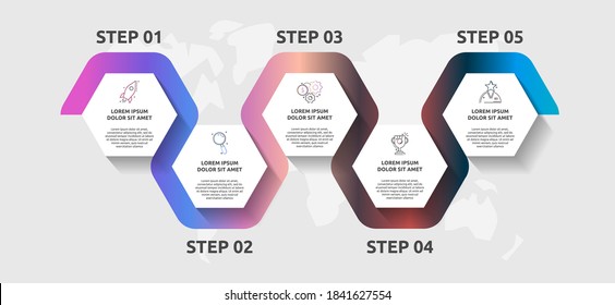 Vector infographic template hexagons for five icons, diagram, graph, presentation. Business concept with 5 steps. For content, flowchart, workflow, banner, marketing, banner, levels, web, chart