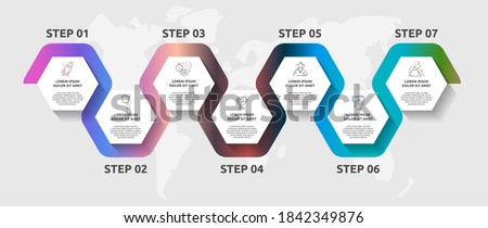 Vector infographic template hexagons for seven icons, diagram, graph, presentation. Business concept with 7 steps. For content, timeline, workflow, banner, marketing, banner, levels, web, chart