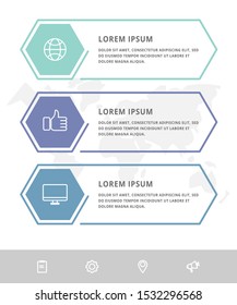 Vector infographic template hexagons shape for three label, diagram, graph, presentation. Business concept with 3 options. Blank space for content, step for step, timeline, workflow, marketing, web