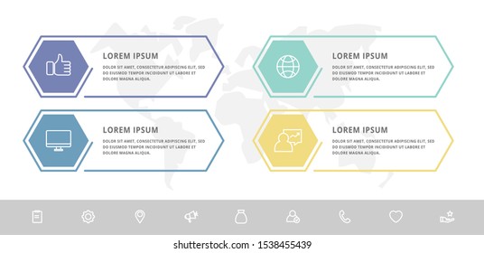 Vector Infographic Template Hexagons Shape For Four Label, Diagram, Graph, Presentation. Business Concept With 4 Options. Blank Space For Content, Step For Step, Timeline, Workflow, Marketing, Web