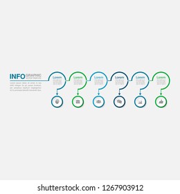 Vector infographic template for horizontal diagram, graph, presentation, chart, business concept with 6 options.