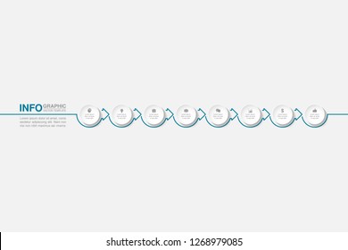 Vector infographic template for horizontal diagram, graph, presentation, chart, business concept with 8 options.