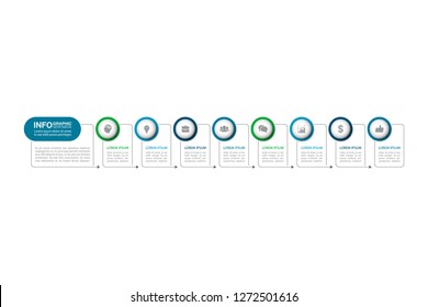 Vector infographic template for horizontal diagram, graph, presentation, chart, business concept with 8 options.