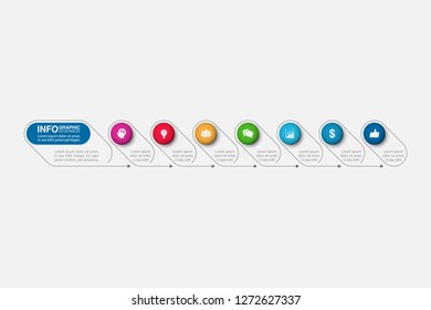 Vector infographic template for horizontal diagram, graph, presentation, chart, business concept with 7 options.