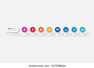 Vector infographic template for horizontal diagram, graph, presentation, chart, business concept with 8 options.