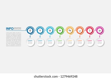 Vector infographic template for horizontal diagram, graph, presentation, chart, business concept with 8 options.