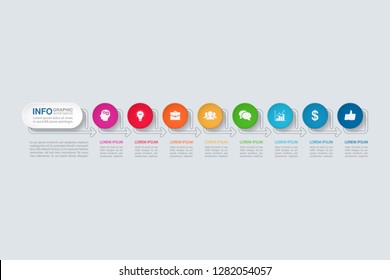 Vector infographic template for horizontal diagram, graph, presentation, chart, business concept with 8 options.