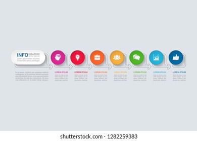 Vector infographic template for horizontal diagram, graph, presentation, chart, business concept with 7 options.
