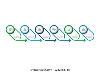 Vector infographic template for horizontal diagram, graph, presentation, chart, business concept with 6 options.