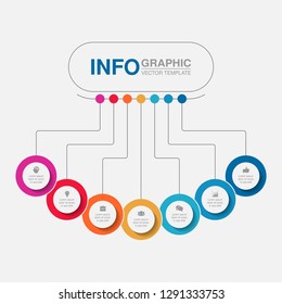 Vector infographic template for horizontal diagram, graph, presentation, chart, business concept with 7 options.