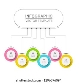 Vector infographic template for horizontal diagram, graph, presentation, chart, business concept with 6 options.