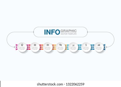 Vector infographic template for horizontal diagram, graph, presentation, chart, business concept with 7 options.