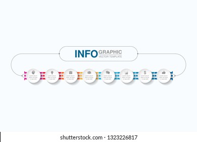 Vector infographic template for horizontal diagram, graph, presentation, chart, business concept with 8 options.