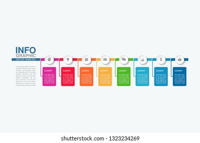 Vector infographic template for horizontal diagram, graph, presentation, chart, business concept with 8 options.