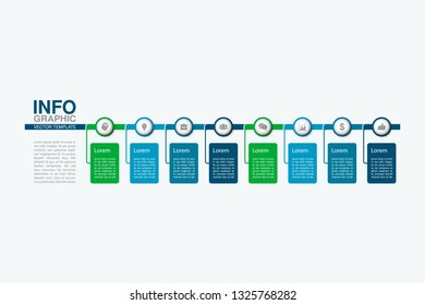 Vector infographic template for horizontal diagram, graph, presentation, chart, business concept with 8 options.