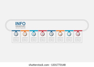 Vector infographic template for horizontal diagram, graph, presentation, chart, business concept with 8 options.