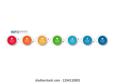 Vector infographic template for horizontal diagram, graph, presentation, chart, business concept with 7 options.