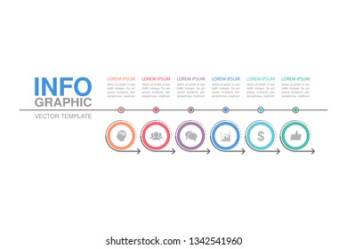 Vector infographic template for horizontal diagram, graph, presentation, chart, business concept with 6 options.