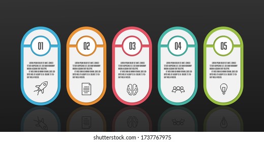 Plantilla de infografía vectorial y negocio de iconos 5 paso para presentación.