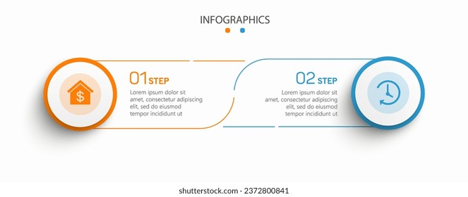 Vector infographic template with icons and 2 options or steps. Can be used for process diagram, presentations, workflow layout, flow chart, info graph